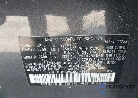 2023 Subaru Outback Limited from USA, damaged, VIN 4S4BTAMC3P3145855